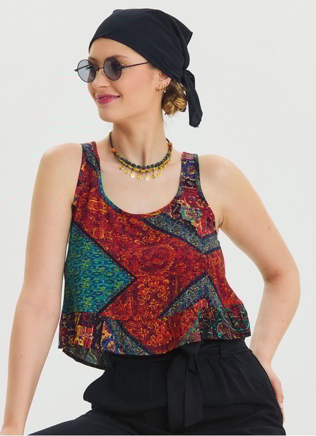 Thick Strap Asymmetric Cut Black Authentic Blouse 4634